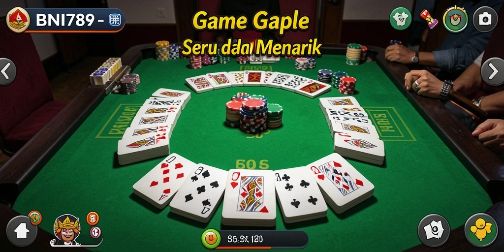 Screenshot gameplay BNI789 yang menunjukkan serunya bermain Gaple bersama teman.