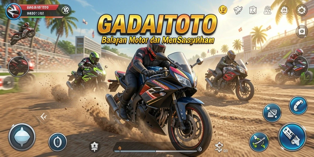 Tampilan gameplay GADAITOTO dengan balapan motor yang mendebarkan.