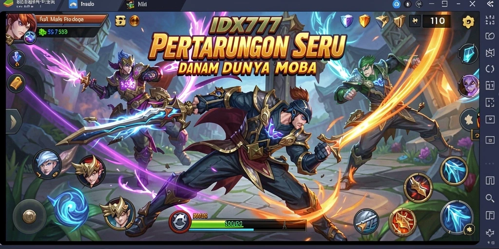 Tangkapan layar menunjukkan aksi pertarungan seru dalam gameplay MOBA.