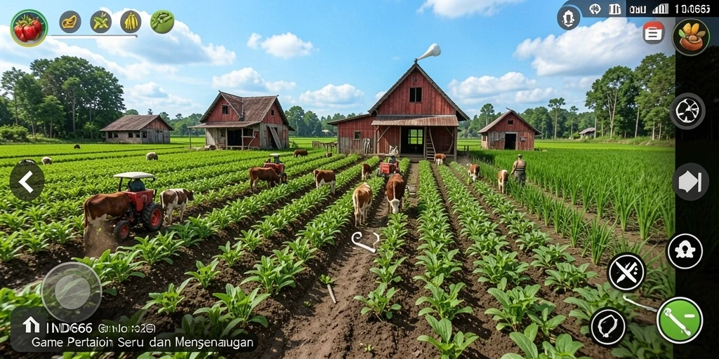 Screenshot gameplay IND666 menampilkan aktivitas bertani yang seru.