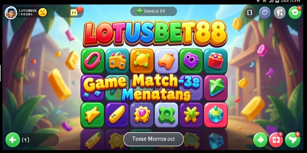 Tampilan gameplay LOTUSBET88 dengan tantangan Match-3 yang seru.