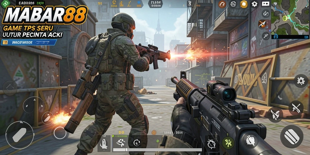 Screenshot menampilkan aksi seru gameplay MABAR88 di mode TPS.