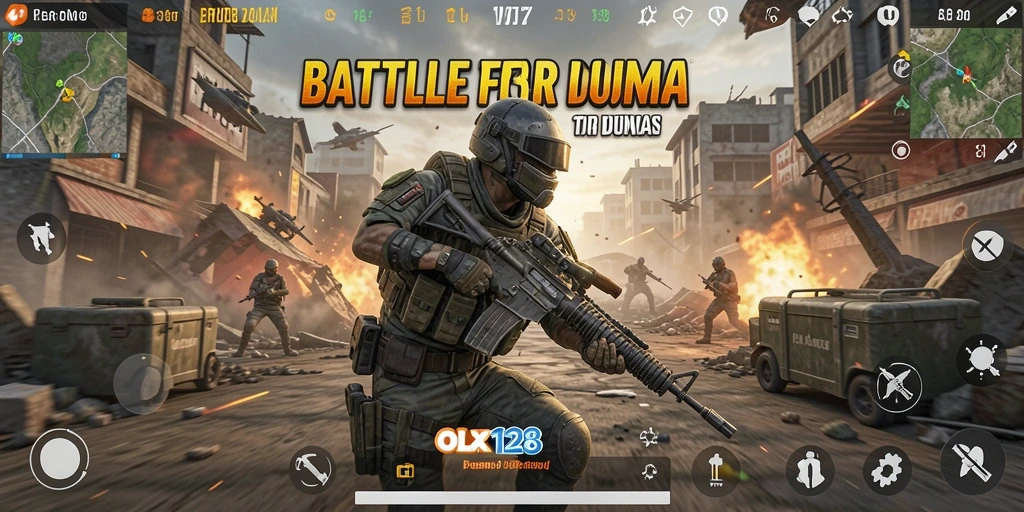 Tampilan menakjubkan dari gameplay OLX128 dalam pertarungan Battle Royale.