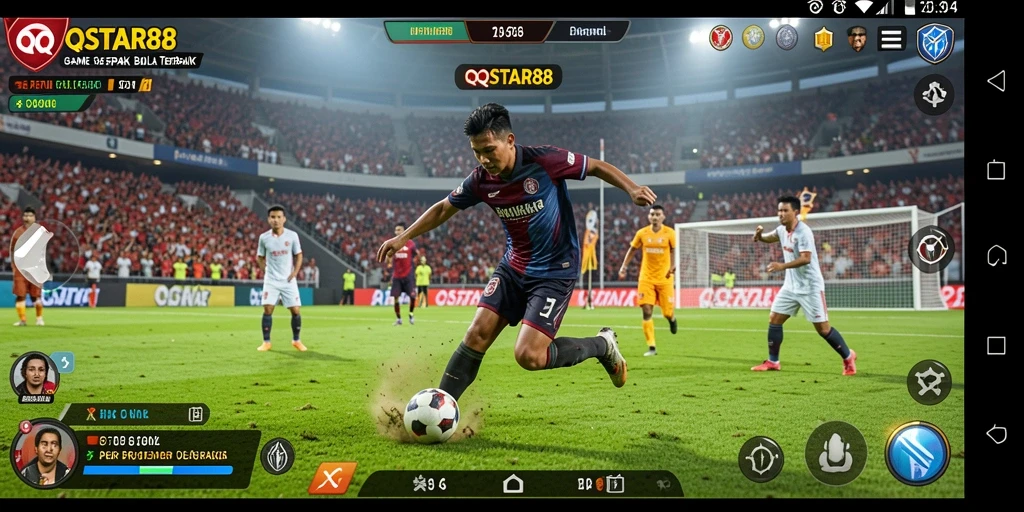 Tampilan gameplay seru dari QQSTAR88 saat pertandingan sepak bola.