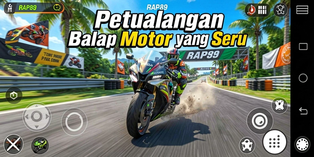 Tangkapan layar gameplay balap motor yang mendebarkan.