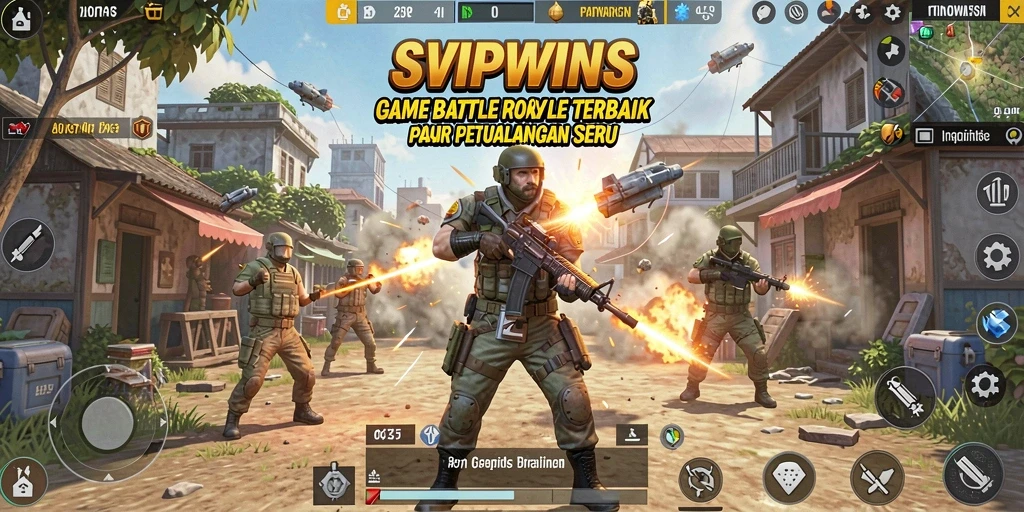 Screenshot utama SVIPWINS menampilkan intense combat dalam gaya Battle Royale.