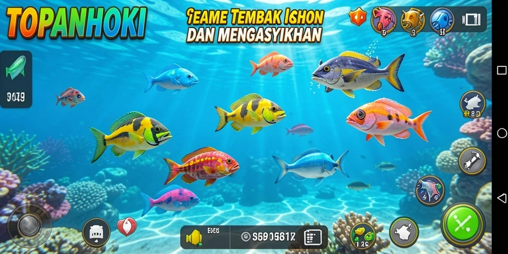 Tampilan gameplay TOPANHOKI yang menarik dengan ikan berwarna-warni.